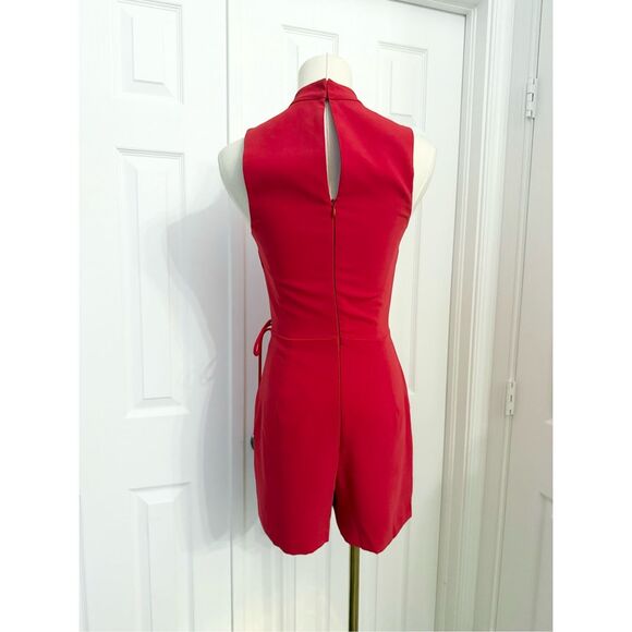 Amanda Uprichard Womens Bold Red Wrap High Neck Sleeveless Reed Romper Size XS - Picture 3 of 5
